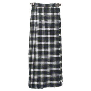 Long Kilt with Leather Fasteners Green Black White Yellow Plaid Size 10 (Medium)